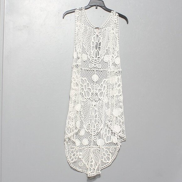 Poof apparel nwt white crocheted long vest cardigan - Picture 1 of 9